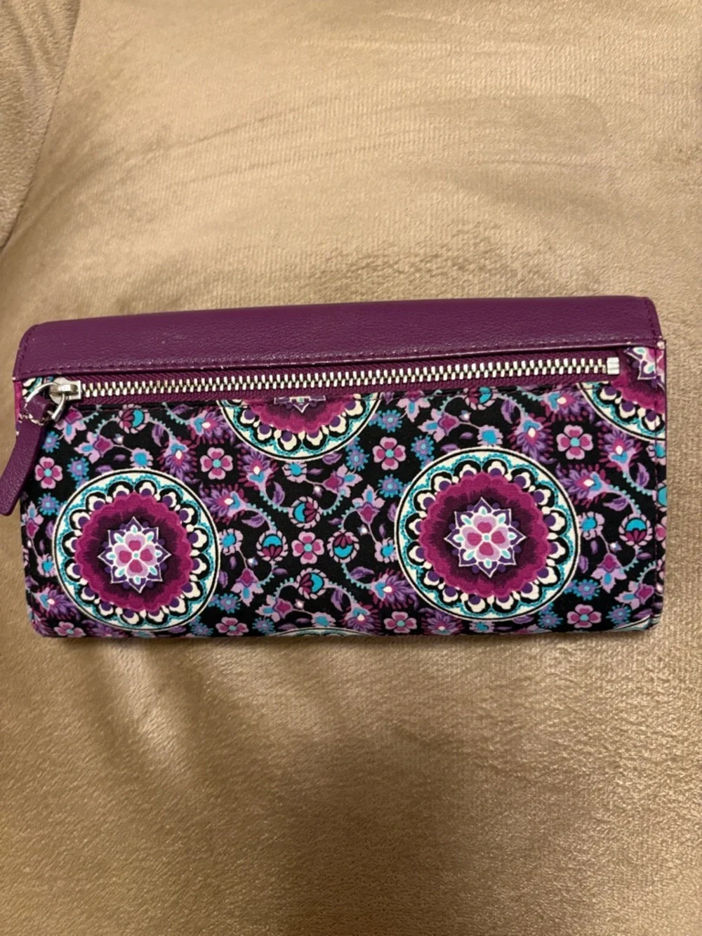Vera Bradley Plum Purple Continental Wallet with Floral Trim - Picture 3 of 3